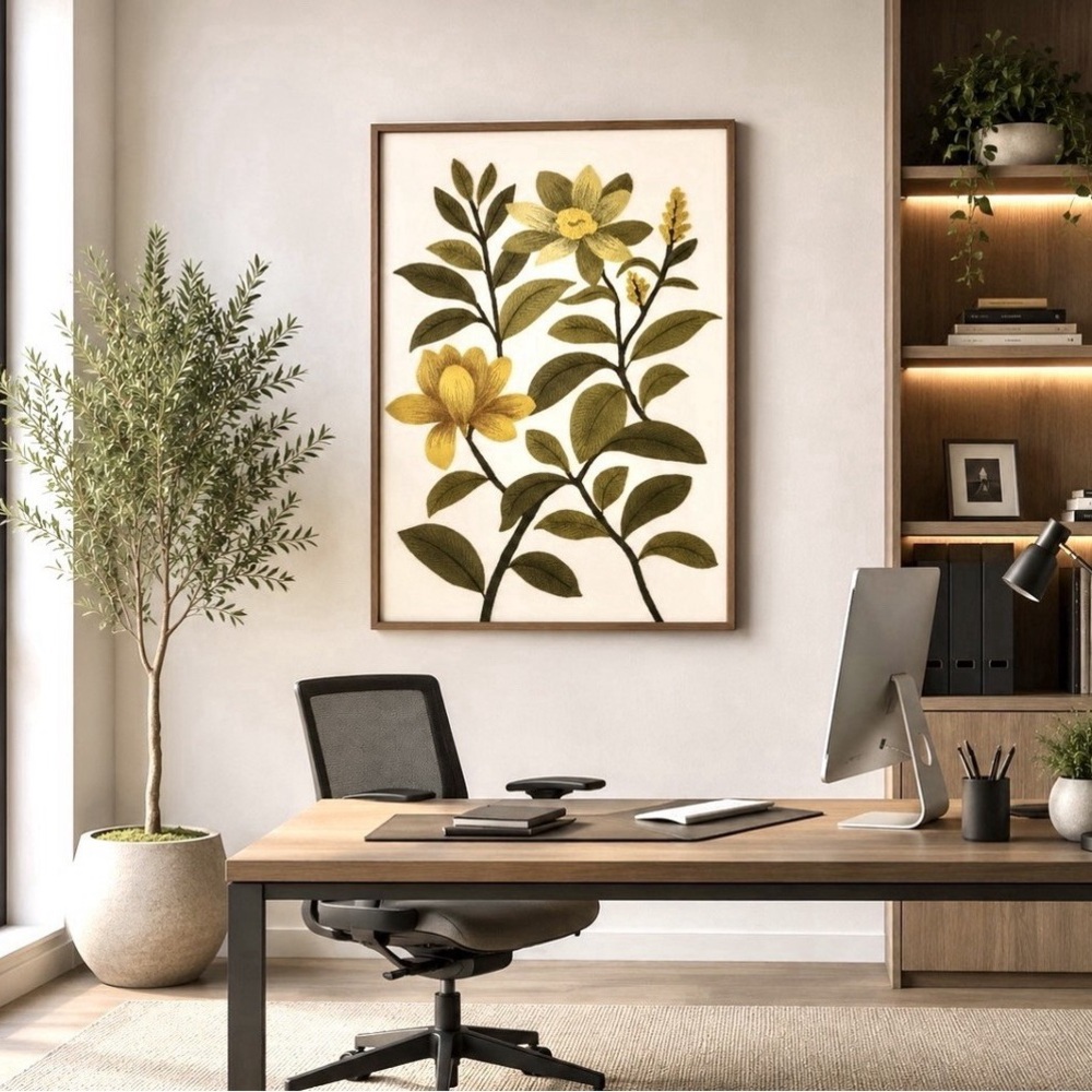BP Home Botanical Greenish Yellow Floral Wall Art Print